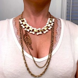 One of a kind chain and leaf gold metal necklace